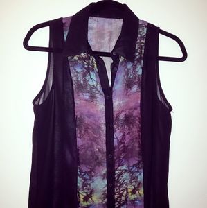 Sheer black & purple tie-dye blouse